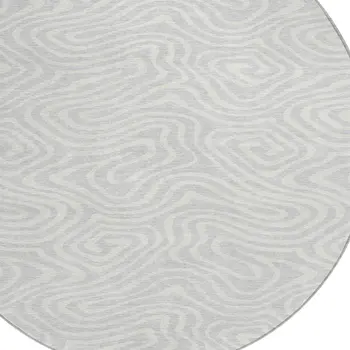 8' Silver And Gray Round Abstract Washable Indoor Outdoor Area Rug