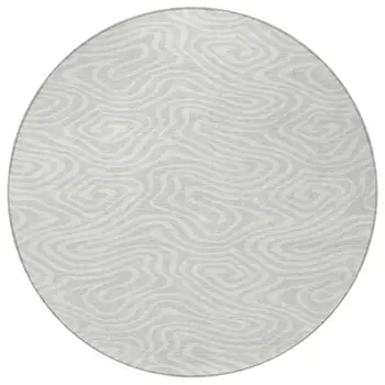8' Silver And Gray Round Abstract Washable Indoor Outdoor Area Rug