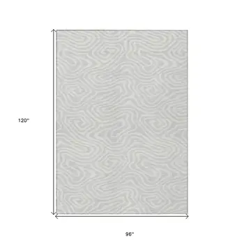 8' X 10' Silver And Gray Abstract Washable Indoor Outdoor Area Rug