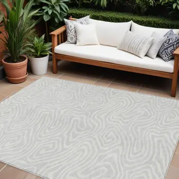 8' X 10' Silver And Gray Abstract Washable Indoor Outdoor Area Rug