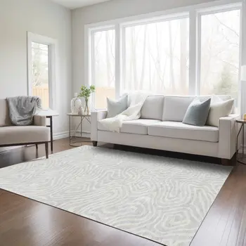 8' X 10' Silver And Gray Abstract Washable Indoor Outdoor Area Rug