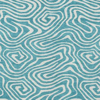 5' X 8' Teal Blue And Ivory Abstract Washable Indoor Outdoor Area Rug
