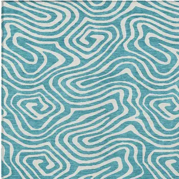 8' X 10' Teal Blue And Ivory Abstract Washable Indoor Outdoor Area Rug