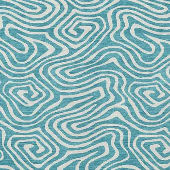 9' X 12' Teal Blue And Ivory Abstract Washable Indoor Outdoor Area Rug