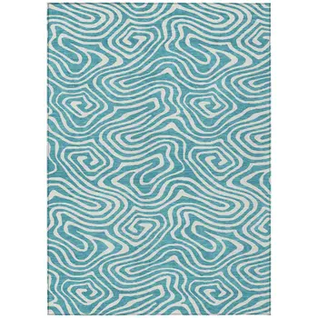 10' X 14' Teal Blue And Ivory Abstract Washable Indoor Outdoor Area Rug