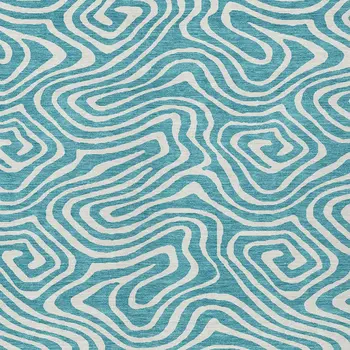 10' X 14' Teal Blue And Ivory Abstract Washable Indoor Outdoor Area Rug