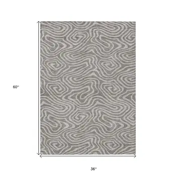 3' X 5' Taupe And Gray Abstract Washable Indoor Outdoor Area Rug