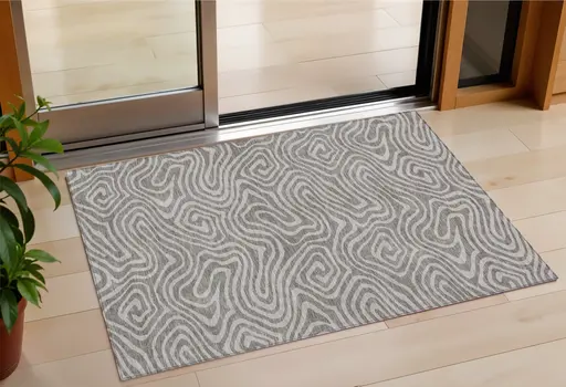 3' X 5' Taupe And Gray Abstract Washable Indoor Outdoor Area Rug