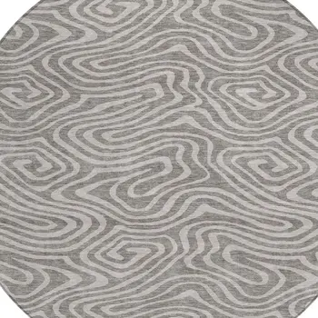 8' Taupe And Gray Round Abstract Washable Indoor Outdoor Area Rug