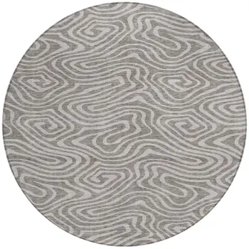 8' Taupe And Gray Round Abstract Washable Indoor Outdoor Area Rug