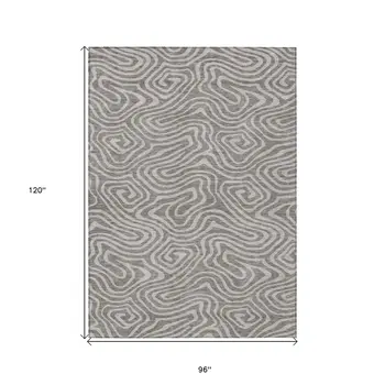 8' X 10' Taupe And Gray Abstract Washable Indoor Outdoor Area Rug