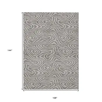 9' X 12' Taupe And Gray Abstract Washable Indoor Outdoor Area Rug