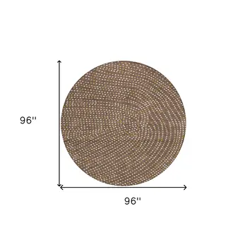 8' Brown Gold And Ivory Round Polka Dot Washable Indoor Outdoor Area Rug
