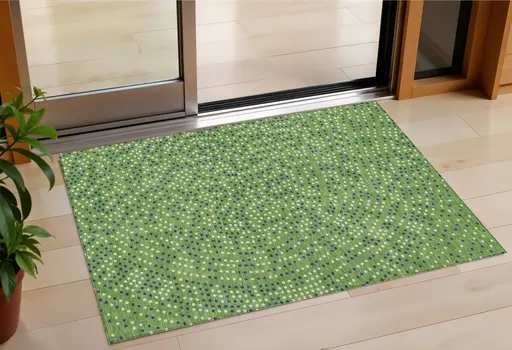 3' X 5' Green Blue And Ivory Polka Dot Washable Indoor Outdoor Area Rug