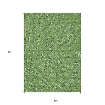 5' X 8' Green Blue And Ivory Polka Dot Washable Indoor Outdoor Area Rug