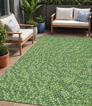 5' X 8' Green Blue And Ivory Polka Dot Washable Indoor Outdoor Area Rug