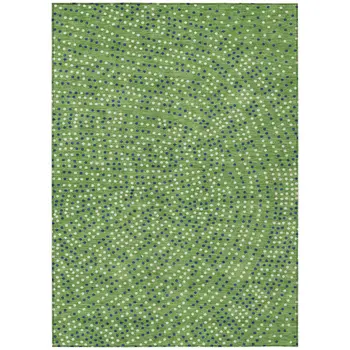 5' X 8' Green Blue And Ivory Polka Dot Washable Indoor Outdoor Area Rug