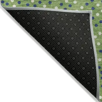 5' X 8' Green Blue And Ivory Polka Dot Washable Indoor Outdoor Area Rug