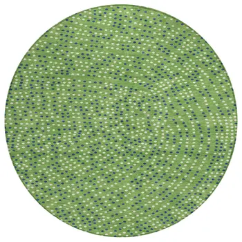 8' Green Blue And Ivory Round Polka Dot Washable Indoor Outdoor Area Rug