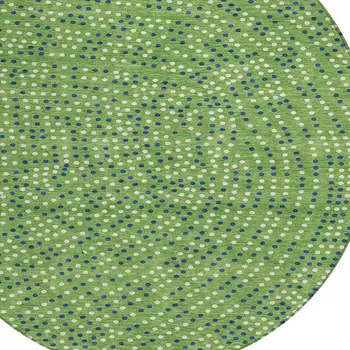 8' Green Blue And Ivory Round Polka Dot Washable Indoor Outdoor Area Rug