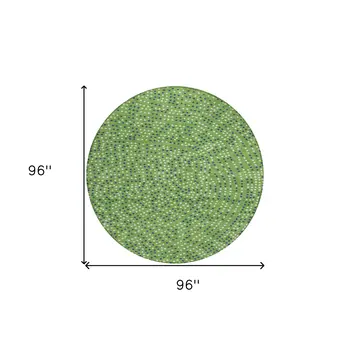 8' Green Blue And Ivory Round Polka Dot Washable Indoor Outdoor Area Rug