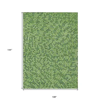 9' X 12' Green Blue And Ivory Polka Dot Washable Indoor Outdoor Area Rug