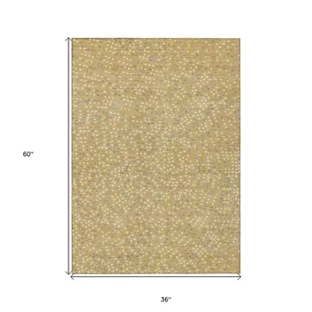 3' X 5' Gold Gray And Ivory Polka Dot Washable Indoor Outdoor Area Rug
