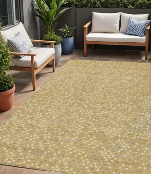 5' X 8' Gold Gray And Ivory Polka Dot Washable Indoor Outdoor Area Rug