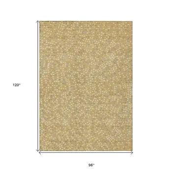 8' X 10' Gold Gray And Ivory Polka Dot Washable Indoor Outdoor Area Rug