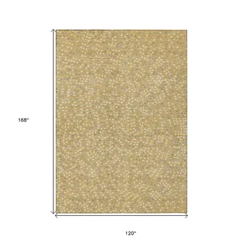 10' X 14' Gold Gray And Ivory Polka Dot Washable Indoor Outdoor Area Rug