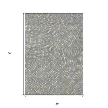 3' X 5' Gray Gold And Ivory Polka Dot Washable Indoor Outdoor Area Rug