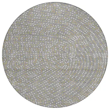 8' Gray Gold And Ivory Round Polka Dot Washable Indoor Outdoor Area Rug
