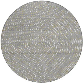 8' Gray Gold And Ivory Round Polka Dot Washable Indoor Outdoor Area Rug