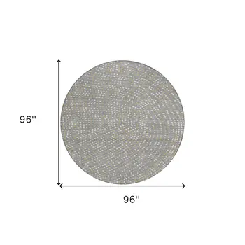 8' Gray Gold And Ivory Round Polka Dot Washable Indoor Outdoor Area Rug
