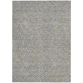 10' X 14' Gray Gold And Ivory Polka Dot Washable Indoor Outdoor Area Rug