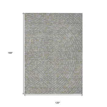 10' X 14' Gray Gold And Ivory Polka Dot Washable Indoor Outdoor Area Rug