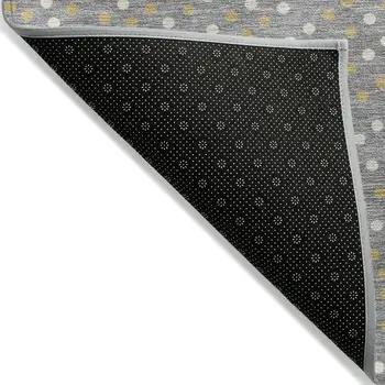 10' X 14' Gray Gold And Ivory Polka Dot Washable Indoor Outdoor Area Rug