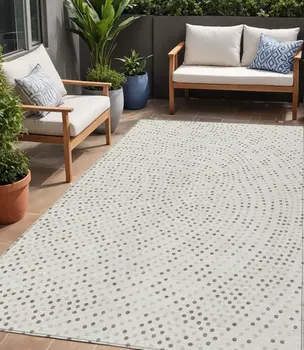 5' X 8' Ivory And Brown Polka Dot Washable Indoor Outdoor Area Rug