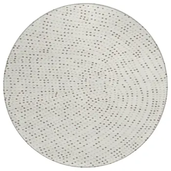 8' Ivory And Brown Round Polka Dot Washable Indoor Outdoor Area Rug