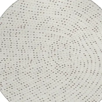 8' Ivory And Brown Round Polka Dot Washable Indoor Outdoor Area Rug