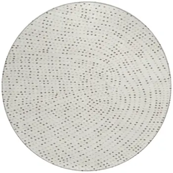 8' Ivory And Brown Round Polka Dot Washable Indoor Outdoor Area Rug