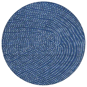 8' Navy Blue Gray And Ivory Round Polka Dot Washable Indoor Outdoor Area Rug