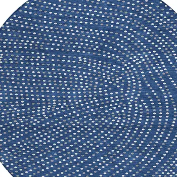 8' Navy Blue Gray And Ivory Round Polka Dot Washable Indoor Outdoor Area Rug