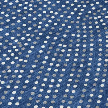 8' Navy Blue Gray And Ivory Round Polka Dot Washable Indoor Outdoor Area Rug