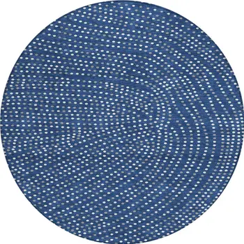 8' Navy Blue Gray And Ivory Round Polka Dot Washable Indoor Outdoor Area Rug