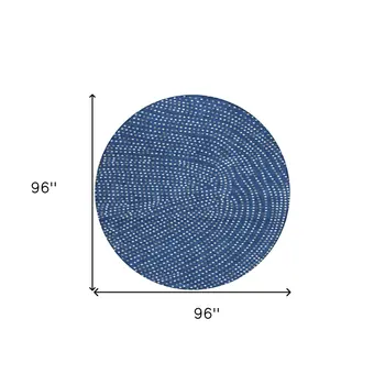 8' Navy Blue Gray And Ivory Round Polka Dot Washable Indoor Outdoor Area Rug