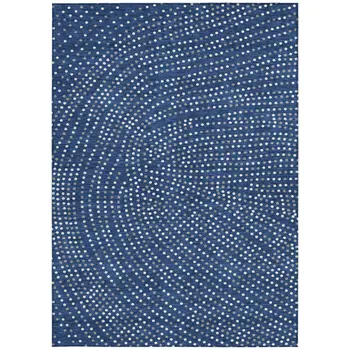 8' X 10' Navy Blue Gray And Ivory Polka Dot Washable Indoor Outdoor Area Rug