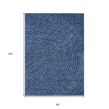 8' X 10' Navy Blue Gray And Ivory Polka Dot Washable Indoor Outdoor Area Rug