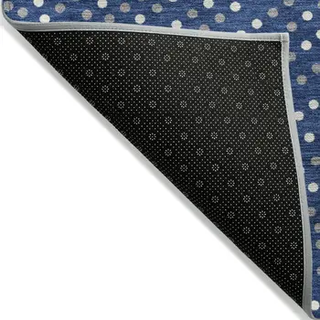 8' X 10' Navy Blue Gray And Ivory Polka Dot Washable Indoor Outdoor Area Rug