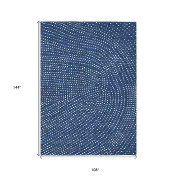 9' X 12' Navy Blue Gray And Ivory Polka Dot Washable Indoor Outdoor Area Rug